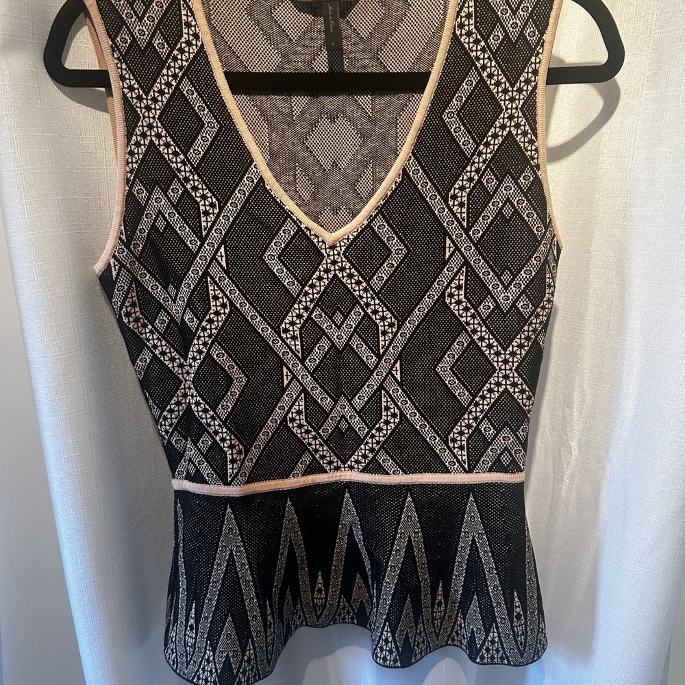 BCBGMaxAzria Black and Cream Fitted Peplum Tank Top